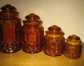ULTRA cool 1960s amber glass canister set -moon and stars-set of 4- Retro kitchen