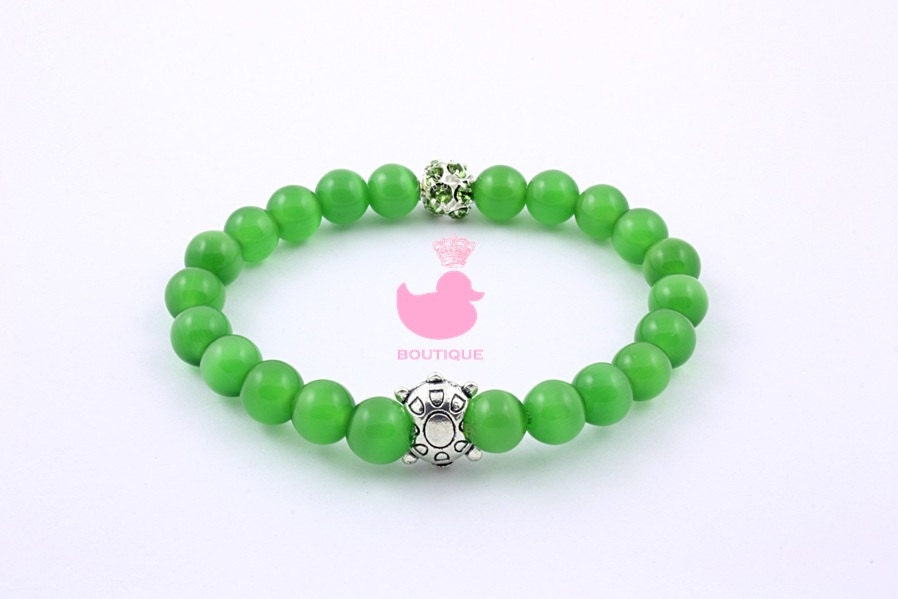 Genuine Green Cat's Eye Gemstone Bracelet  With Silver Bead and Pave Ball Accents FREE DELIVERY All Over The World