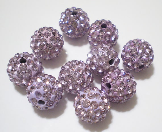 10pc 10mm Light Amethyst  Shamballa Beads Czech Crystals Disco Ball DIY Braid Charms Bracelet Earrings