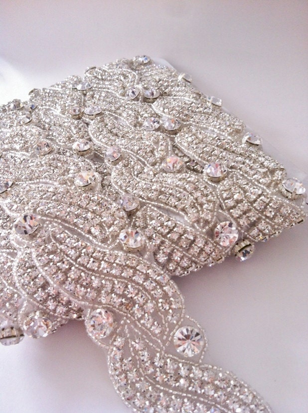 Rhinestone Trim,2 yards bridal sash, garter, headpiece