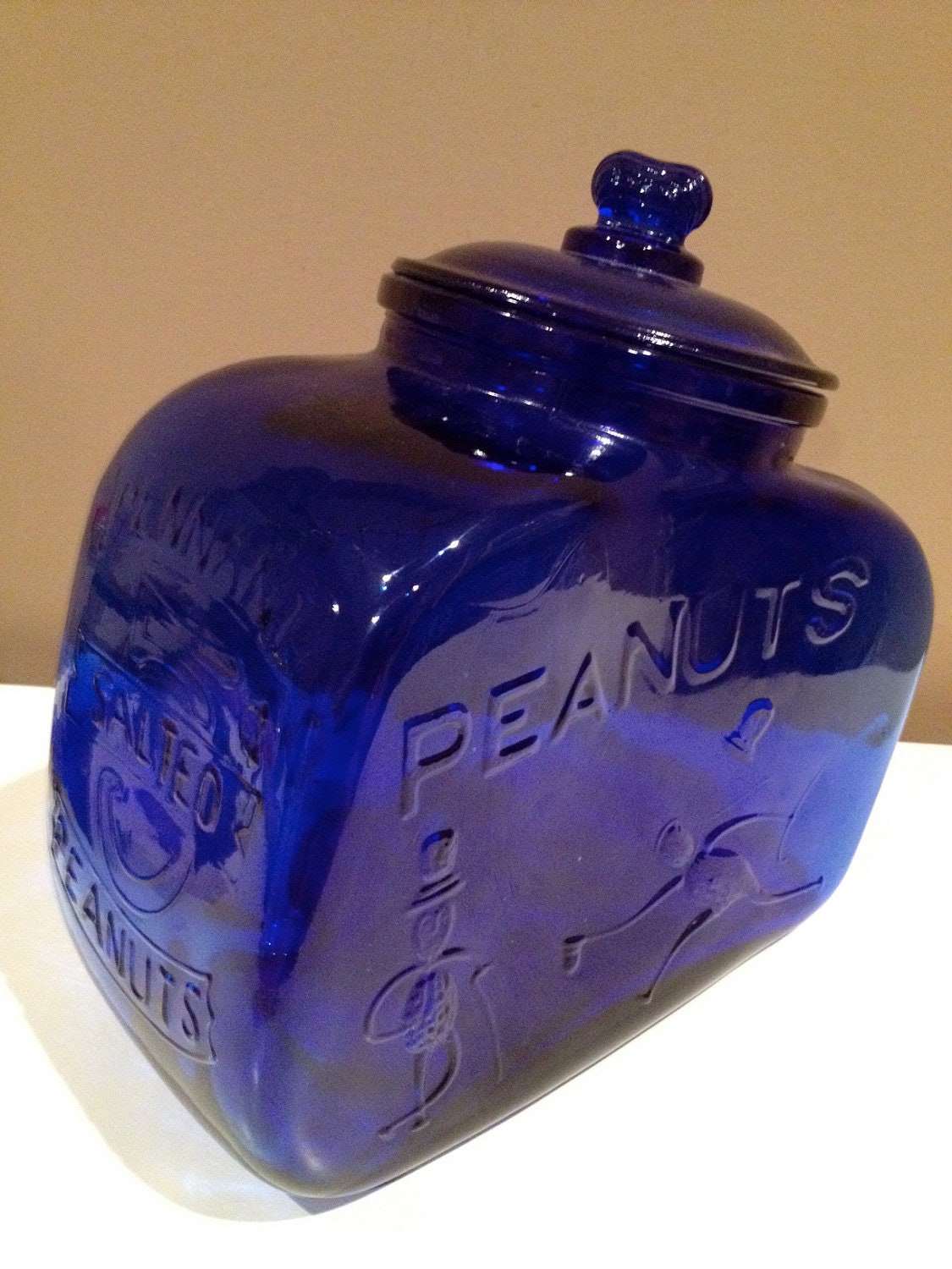 PLANTERS PEANUT cobalt blue glass Pennant salted by RandomRelicks