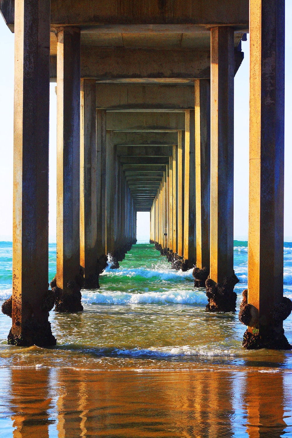 Ocean Photography Beach Prints Pier Large Photo Sea Aqua Blue, Brown Tan Vertical Wall Art Home Decor, Many sizes avail, 8x12" by Guy Taylor - NatureArtPhotography