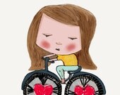 Children wall art print,my bicycle has hearts on the wheels,wall decor, whimsical art, digital drawing, A5 print