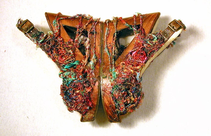 Gypsy Boho Tattered Sari Silk Cutout Wedge Sandals, US Women's Size 6