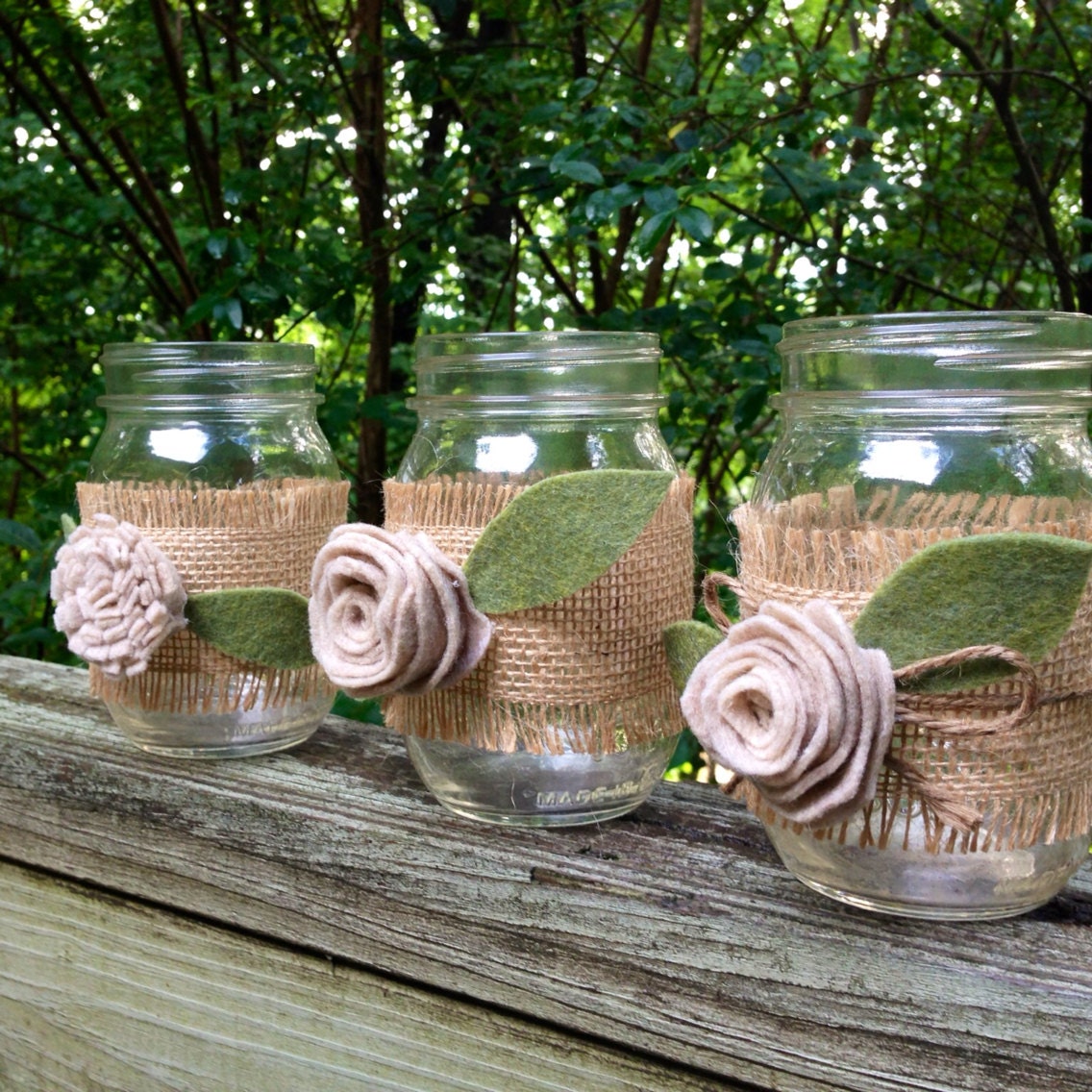 Items similar to Rustic Burlap/Jute Wrapped Mason Jars on Etsy