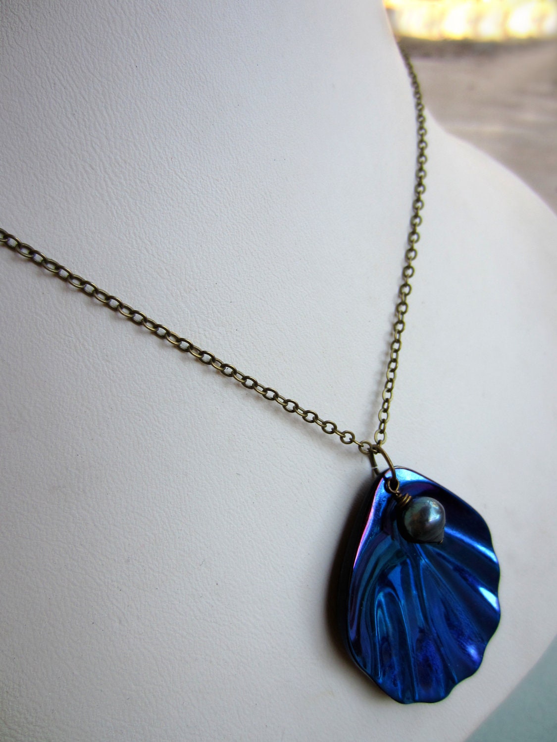 Mar Azul Vintage Glass and Pearl Pendant Necklace