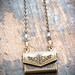 little love letter necklace. cute antiqued ornate brass mini envelope locket with czech glass beads on fine brass chain by val b.