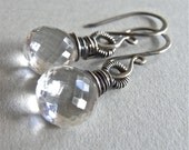 Earrings - sterling silver, oxidised, rock crystal quartz, gemstone, teardrop - Leda