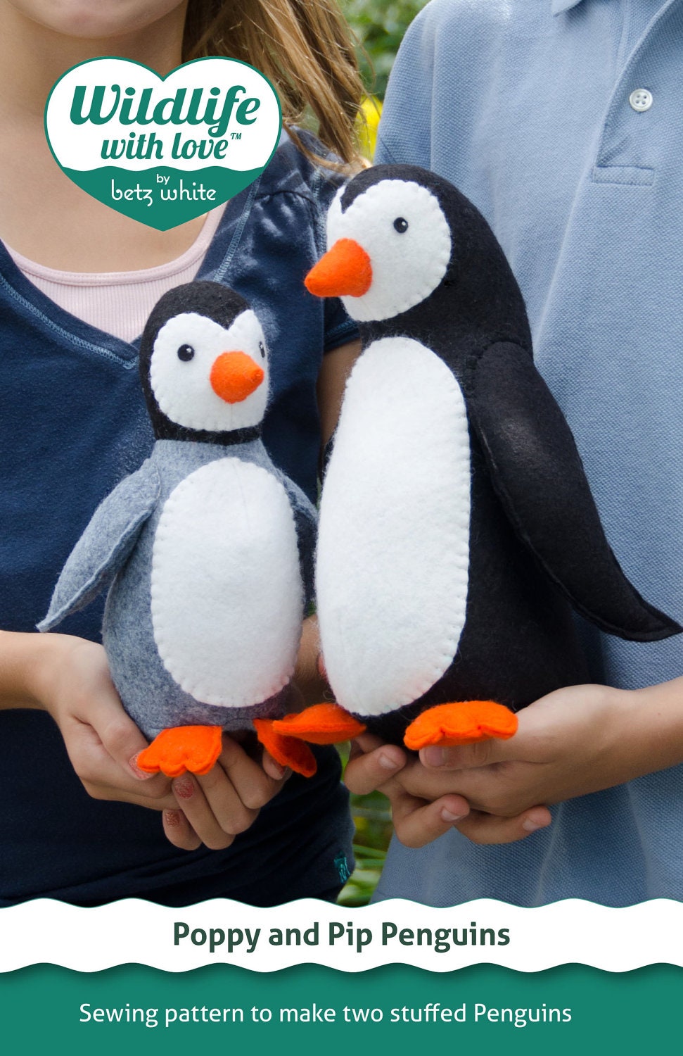 Poppy and Pip stuffed felt penguin PDF pattern