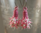 Eco-Chic Recycled Tire Rubber Dangle Earrings in Pink and White