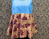 REVIVAL Upcycled Women's Shirt,Top, Tunic, Denim, Tribal Print, Small to Medium, Repurposed, Recycled, Eco Friendly Clothing