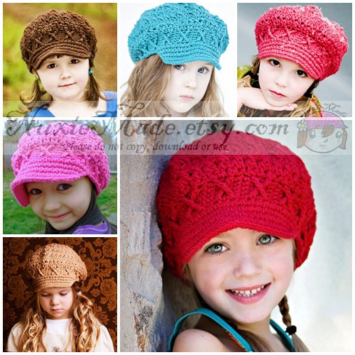 Child Hat, Girls Hat, Crochet Hat, 5T-Preteen Create Your Own Apple Cap -Free US Shipping, newsboy, newsgirl