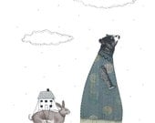 Bear Art Print , Collage Art , Mixed Media Art Reproduction , 8 x 10 Whimsical Art. Print 4710