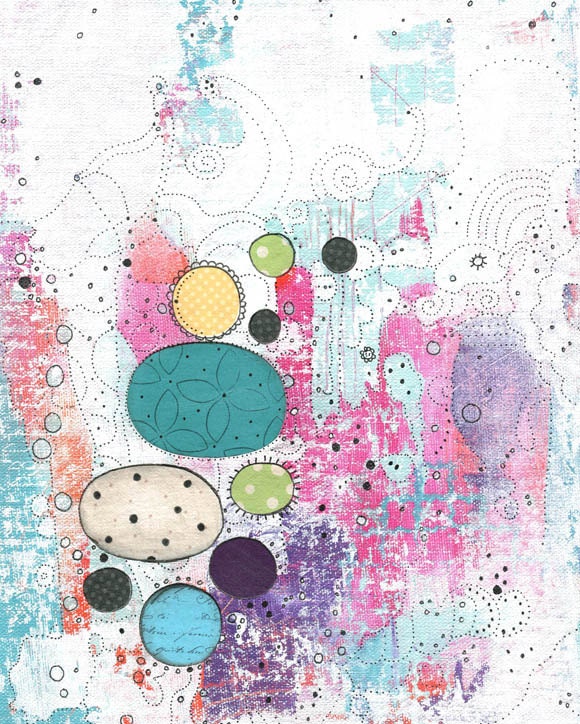 Modern Abstract Painting , Acrylic Painting , Collage Mixed Media Art Print , Whimsical Painting Reproduction , 8x10