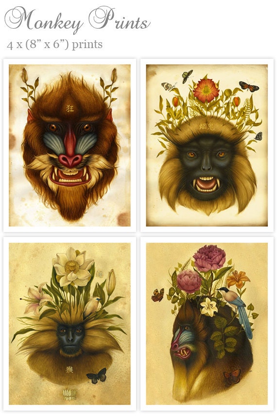 Monkey Prints - 4 x (6" x 8")
