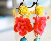 Red and Turquoise Dangle Earrings
