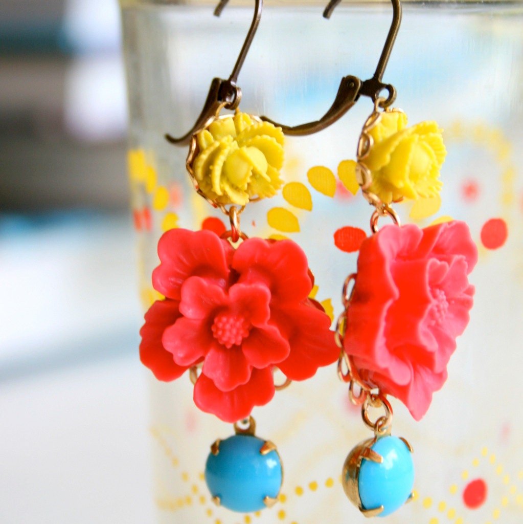 Red and Turquoise Dangle Earrings