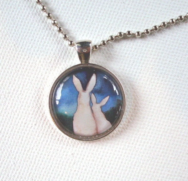 Star Gazing -  Round  Bunny Pendant