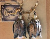 Vintage style Brass Tulip earrings with citrine and golden pearls