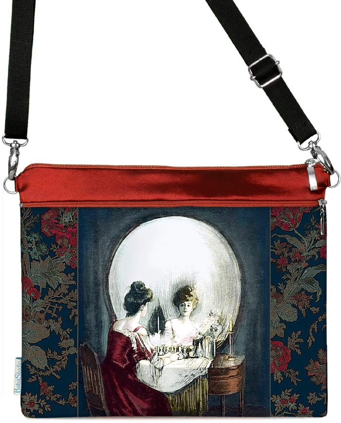 Memento Mori Printed iPad, Kindle, Tablet bag. Spectacular, fun and very striking. Silk mix with long adjustable strap.