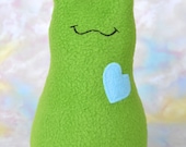 Handmade Slug, Stuffed Animal Plush Doll Art Toy, Hug Me Slug, Personalized Tag, Grass Green, Lt Turquoise Fleece, 9 inch, Ready-made
