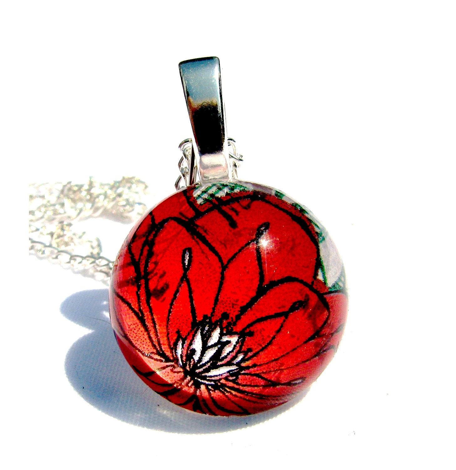 Cyber Monday Door-buster. Red Necklace. Glass Pendant Charm for Necklace. Large Red Flower Pendant Necklace: Crimson Lotus