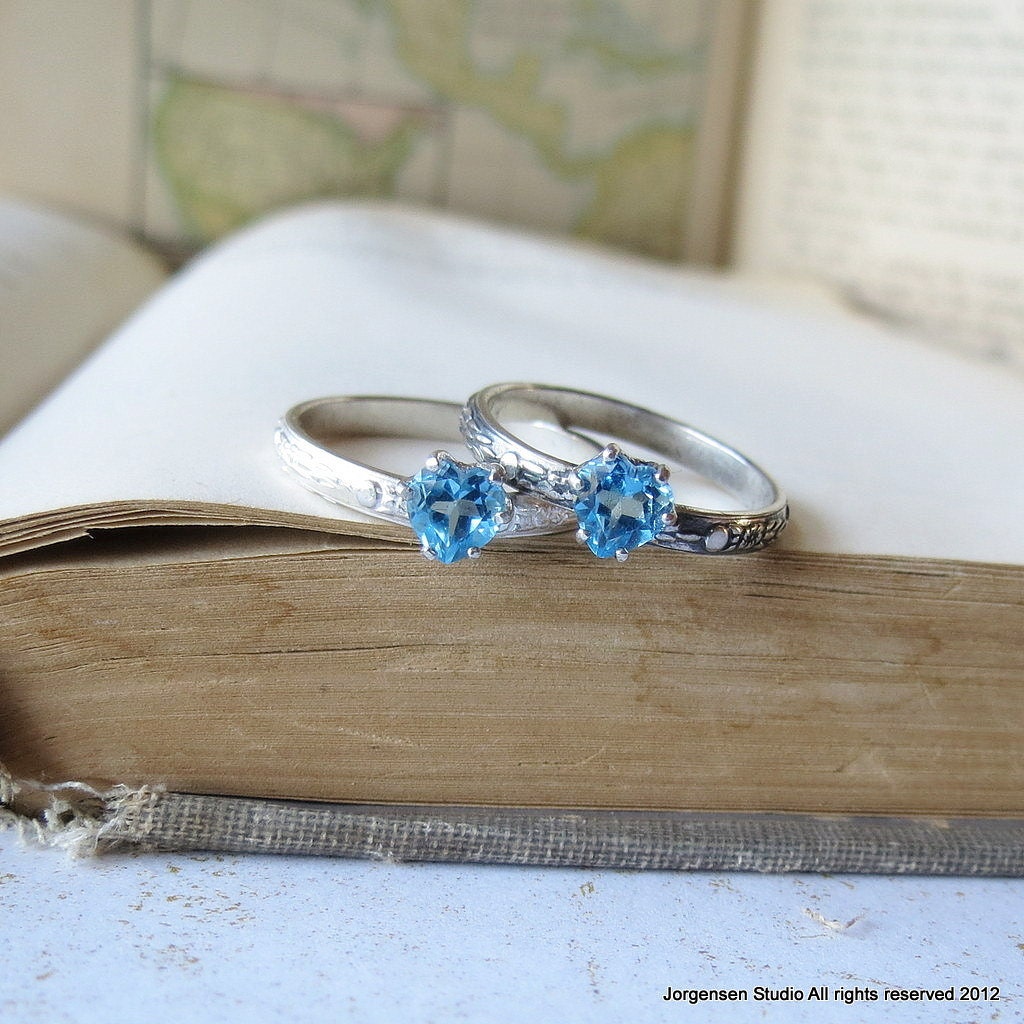 Heart Shaped Blue Topaz Gemstone Ring Engagement Ring Promise Ring Sterling Silver