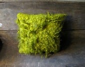 Bright spring moss green shaggy curly wool felt pillow - modernfiberlab