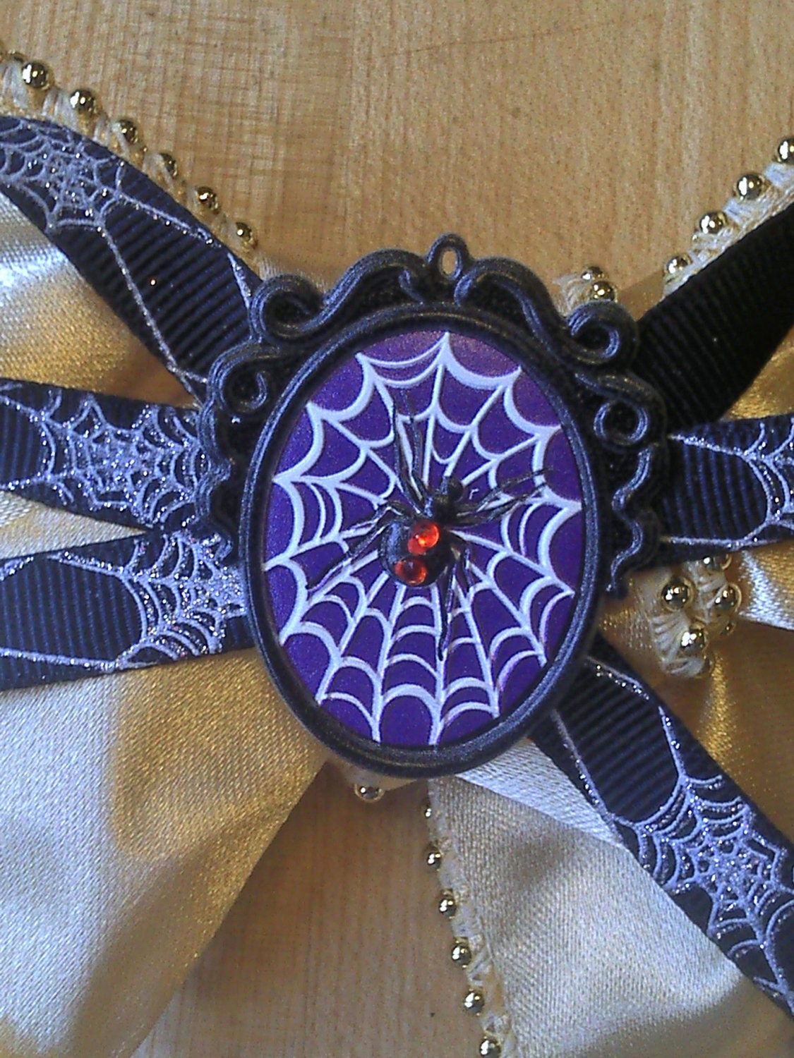 Golden Black Widow Spiderweb Barrette for Steampunk, Goth, LARP, Halloween, Cosplay, Mardi Gras