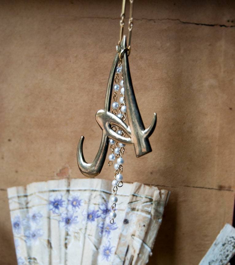 SALE Letter A Typography Script Pearl Necklace