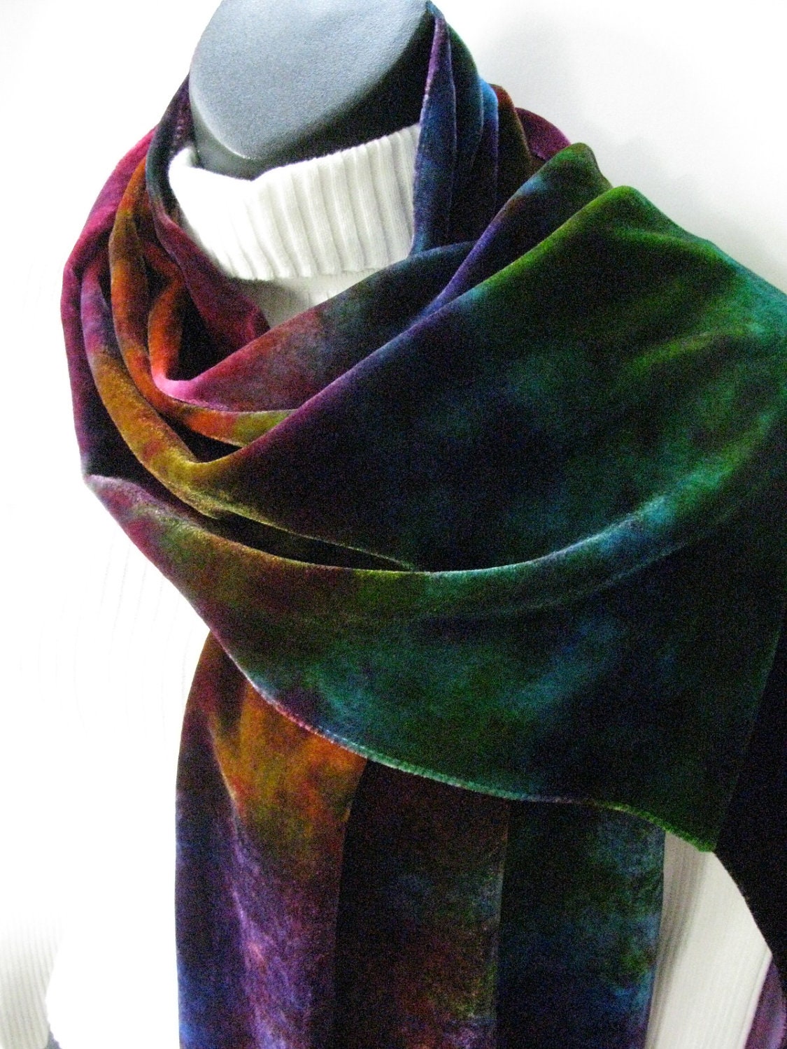 Northern Lights-Hand Dyed Velvet Scarf-Womens Fashion Scarf-Multicolor Scarf-Winter Accessories-Silk Scarf