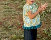 Girls Peasant Top Teal Paisley Custom Size 12m 18m 2 3 4 5 6 Boutique Handmade