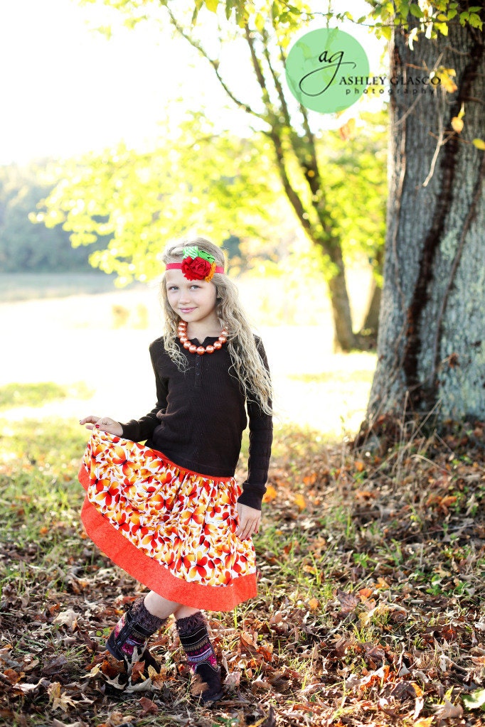 size: 5T-10 - Boutique Girls Skirt - AUTUMN FLUTTER Twirl Skirt