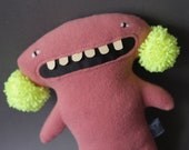 Plush Monster Radetsky with Pom-pom Ears in Dust Pink and  Neon Yellow