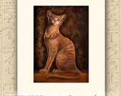 Cat Goddess Bast - Matted Art Print - 5x7inches matted to 8x10 inches - fine art giclee reproduction