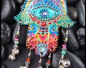 Beadworx - Polymer Clay and Sterling Silver Gemstone Pendant - Hand of Hamsa