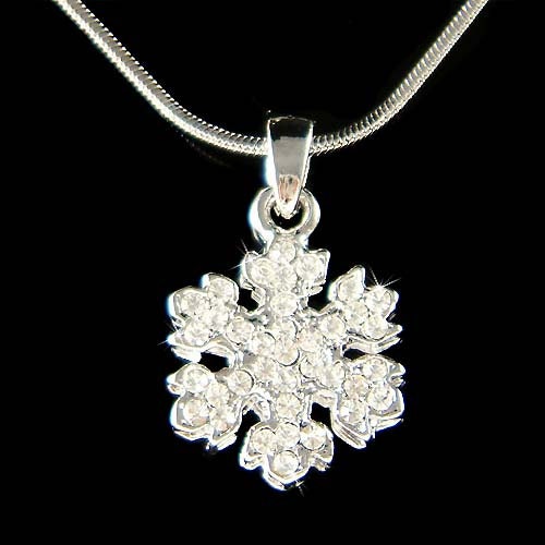 Dainty Swarovski Crystal White SNOWFLAKE Snow Flake Xmas Holiday Pendant Necklace Christmas Gift New