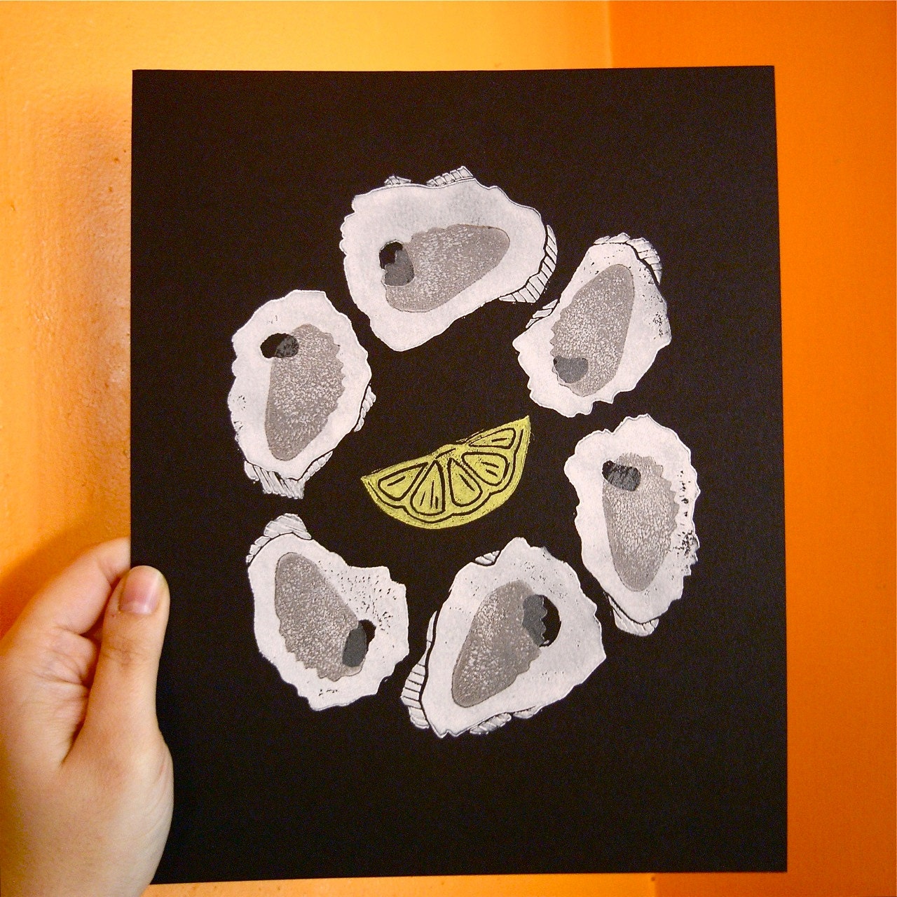 Half Dozen Oysters Block Print