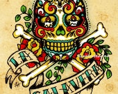 Day of the Dead Sugar Skull Tattoo Art LA CALAVERA Loteria Print 8 x 10