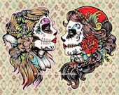 Day of the Dead Tattoo Flash Art Beauties 8 x 10 Print