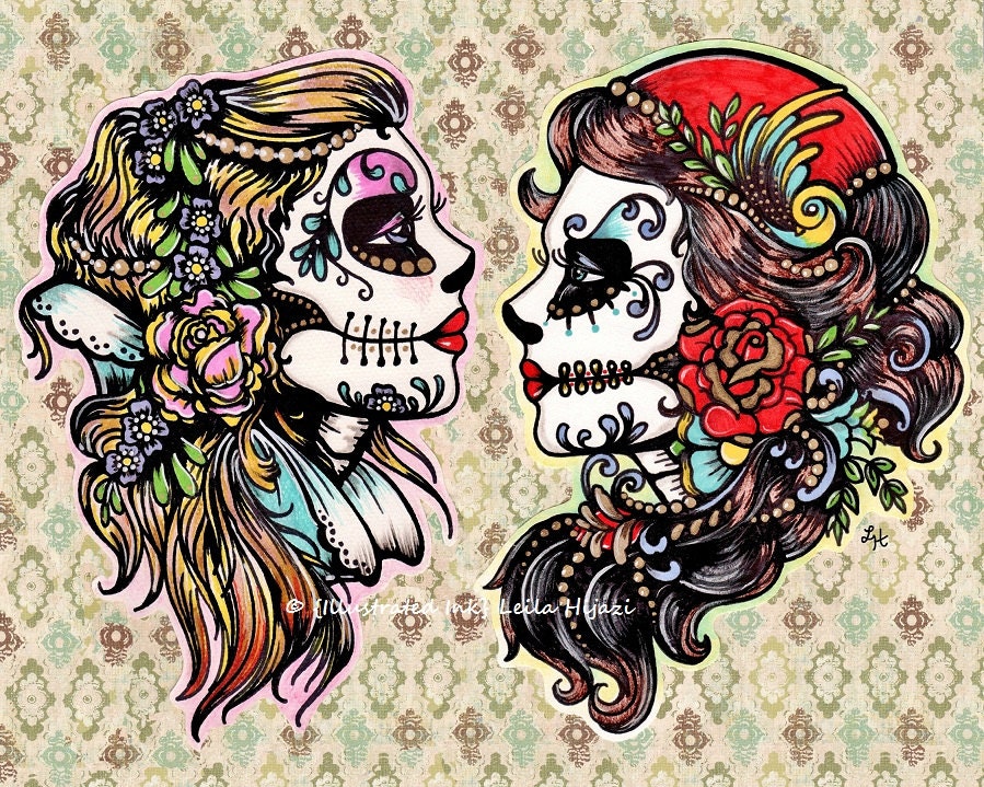 Day of the Dead Tattoo Flash Art Beauties 8 x 10 Print