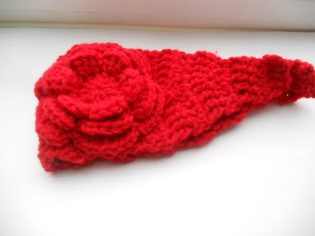 SALE TODAY. Crochet Headband Earwarmer headwrap in Christmas red girls accessories  Handmade 1 to 4 years old