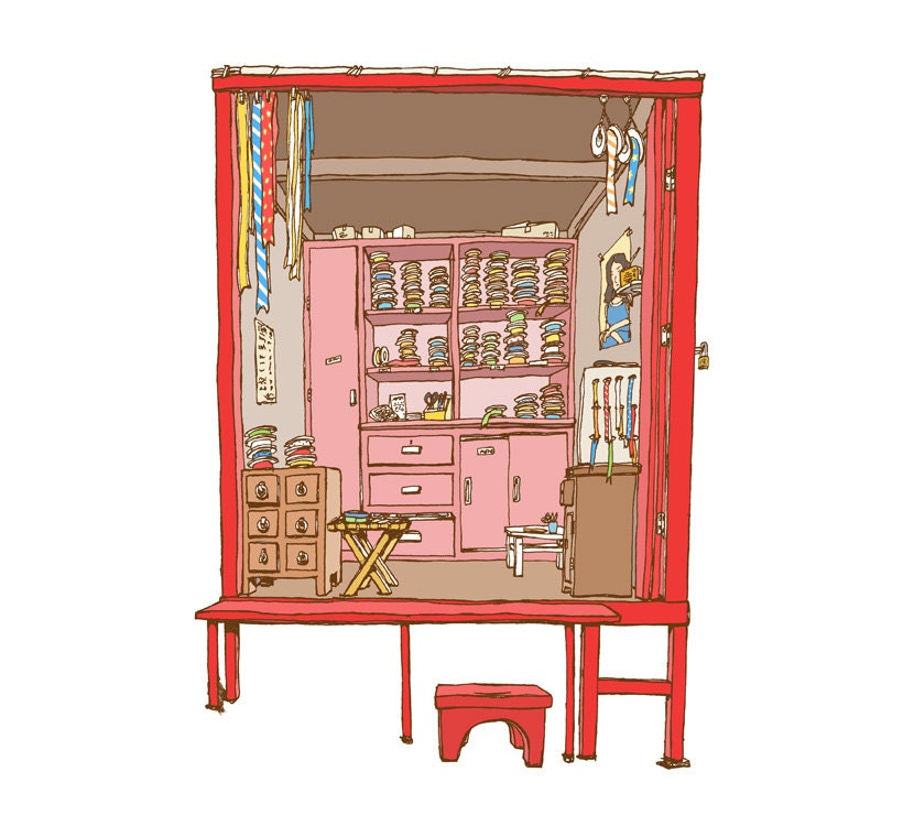 The Red Ribbon Shop - Digital Print / Wall Art / Illustration
