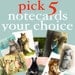You Choose 5 cards-whimsical greeting cards, blank, animals