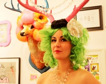 Giant Pink Deer Antler Headpiece chandelier crystals