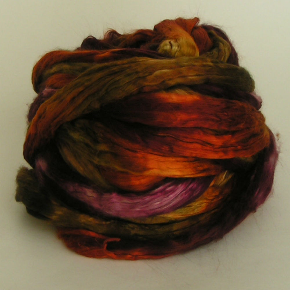Silk Sliver Top Mulberry Roving Fiber HARVEST HOME Luxurious Supreme Quality Hand Painted for Handspinning 2 oz
