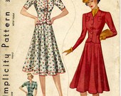Vtg 1930s 30s Adorable Two Piece Dress Pattern- Simplicity 3021- Bust 30 Size 12