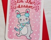 Christmas Card - Tis the Season Bunny Rabbit - Holiday Notecard