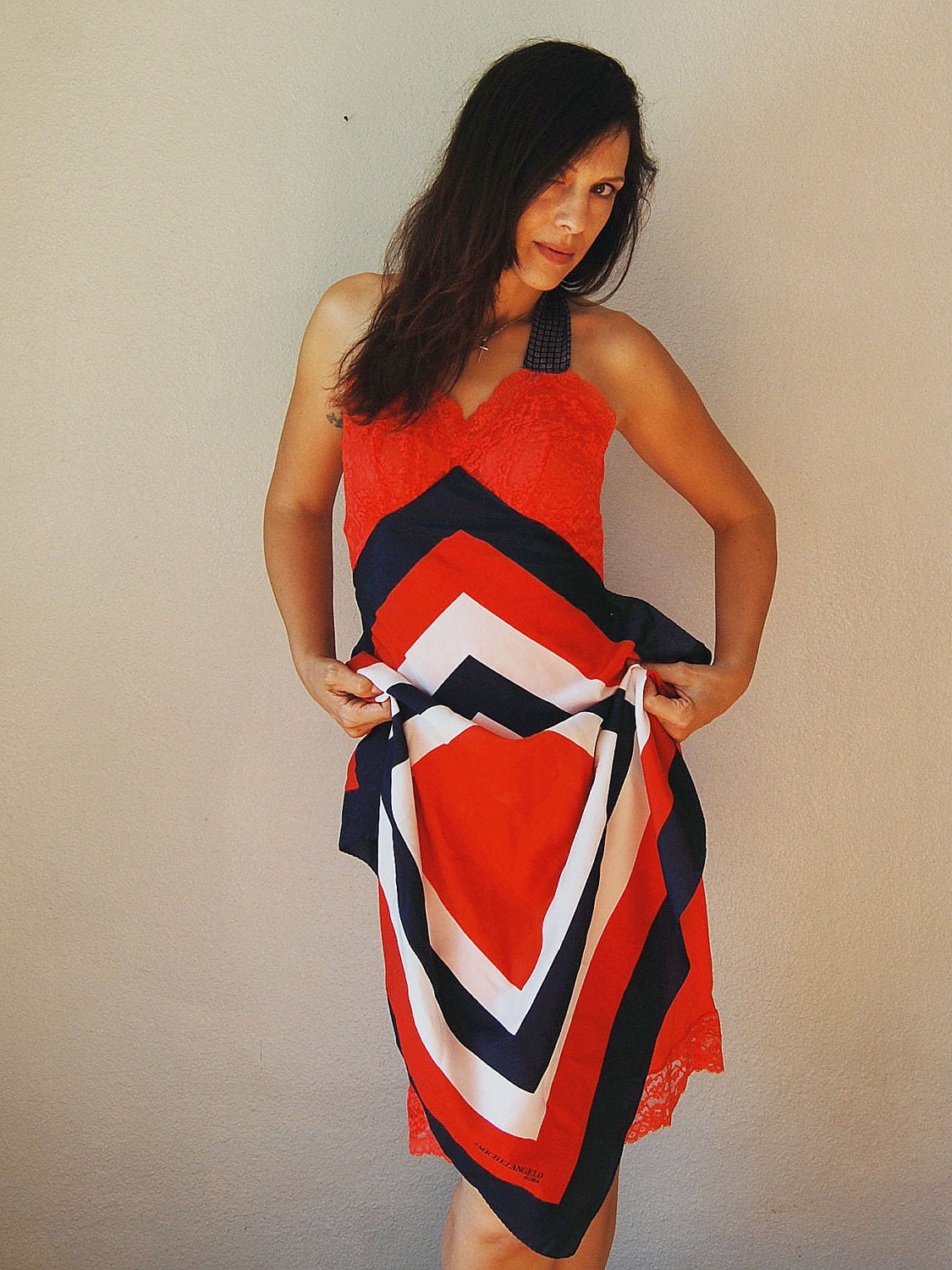 vintage RECYCLED slip dress / chiffon HALTER dress