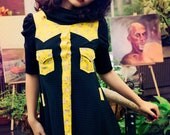 Reserved for CHANTELLE Vintage Harajuku Western Rockabilly Cowgirl Yellow Mellow Kitty Dress by Janice Louise Miller